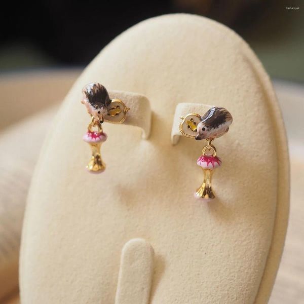 Brincos pendurados bonito adorável maçã ouriço animal flor brinco para mulheres moda jóias presente