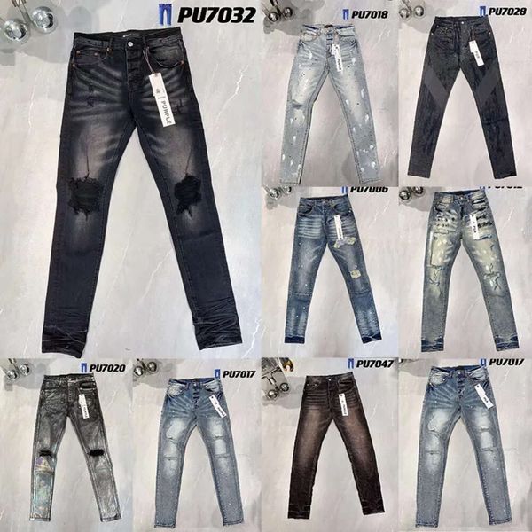 Pantaloni aderenti neri da uomo Biker da uomo Jeans alla moda strappati I jeans slim con le migliori tendenze effetto consumato Viola Nero designer