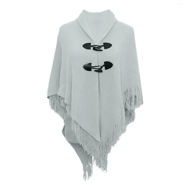 Sciarpe Sciarpa con cappuccio Abito Mantello da donna Nappa Fibbia in corno Tinta unita Doppie nappe irregolari Poncho caldo ispessimento