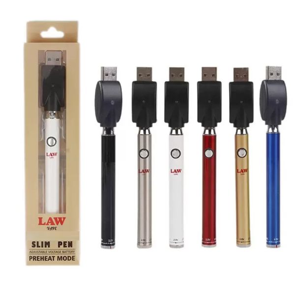 Slim Pen Law Vertex 350mAh torção pré-aquecer baterias 510 thread torção caixa de pacote único multi cores Preto SS Branco Vermelho Azul Ouro