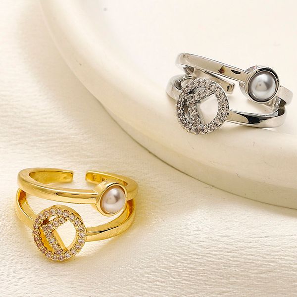 Vintage ff tasarımcı yüzüğü lüks aşk hediye çifti 18K altın kaplama gümüş kaplama bakır takı tasarımı kadınlar için butik hediye yüzüğü