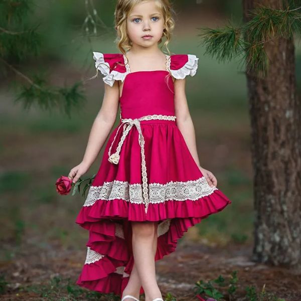 Ins Baby Girls fliegende Ärmel Rückenless Kleid Kinder Schwalbenschwanz Spitzen Prinzessin Kleider 2019 Sommer Fashion Boutique Kinder Kleidung 2 BJ