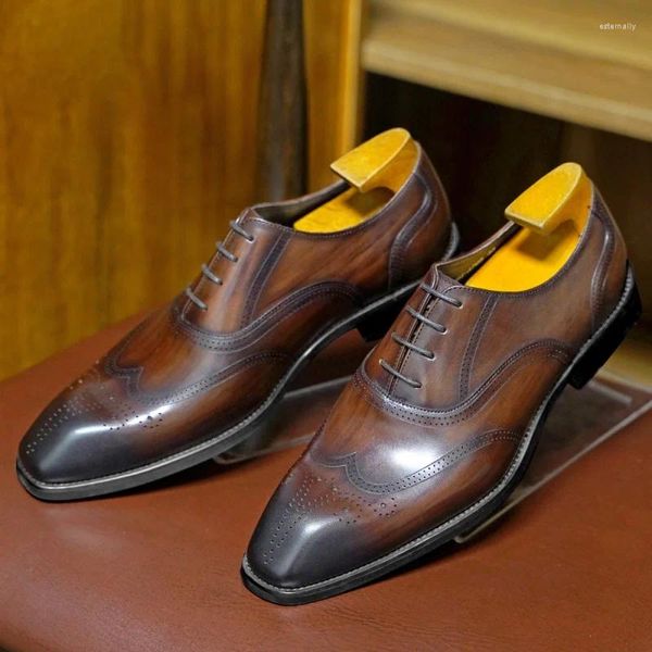 Scarpe eleganti Hpiopl Qualità 5505 Imitazione venature del legno Brogue Stile giapponese Punta quadrata Pelle 2023 Cross-Border