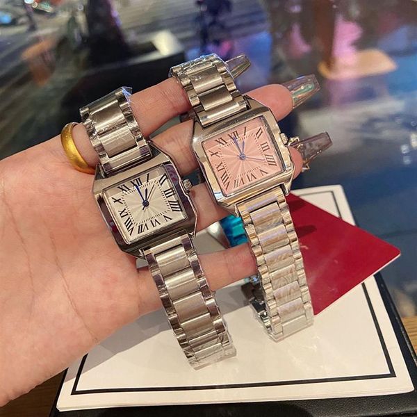 Moda completa marca relógios de pulso feminino senhoras menina popular estilo quadrado luxo aço metal banda quartzo tanque luxo com logotipo clock293n