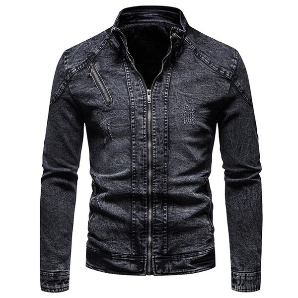 Giacche da uomo Giacca di jeans blu Giacca da motociclista da uomo Primavera Autunno Giacche slim fit Moda Casual Colletto alla coreana Cappotto di jeans Uomo 231215