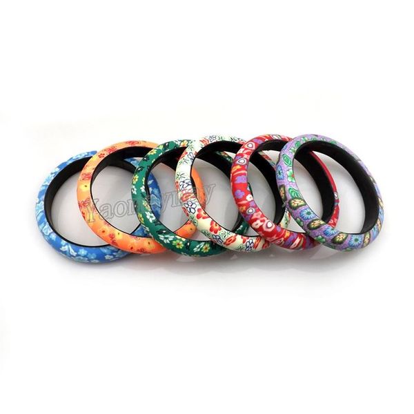 Mix Lot Flower Design Bohemian Polymer Clay Bangles para mulheres 12 mm de largura 24 unidades / lote 306c