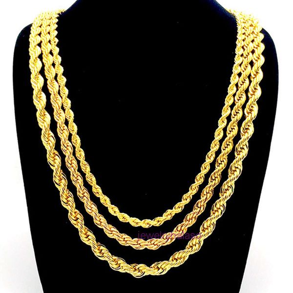 Luxus-Designer-Kubanische Halskette, Seilkette, 18 Karat Gelbgold gefüllt, gedrehte Knotenkette, 3 mm, 5 mm, 7 mm breit