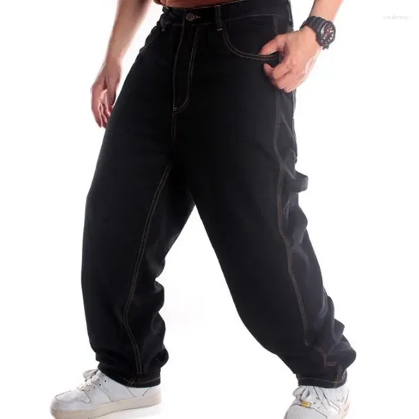 Jeans da uomo Street Dance Hip Hop Nero Pantaloni larghi da uomo larghi Tide Pantaloni larghi da skateboard in denim Abbigliamento da cowboy maschile Taglia grande 44