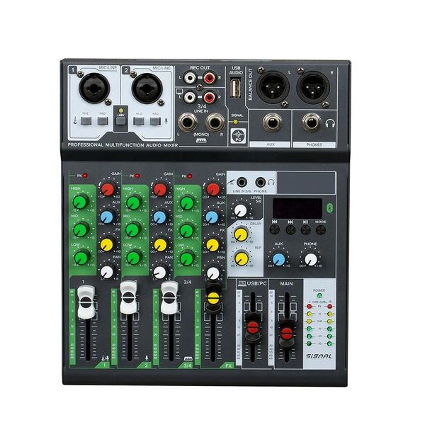 Materialaufnahmemischer Ns6bt Audiomischer 4-Kanal-USB-Soundkarten-Schnittstellenkonsole 48-V-Phantomspeisung für Heimstudio-Live-Dampfen