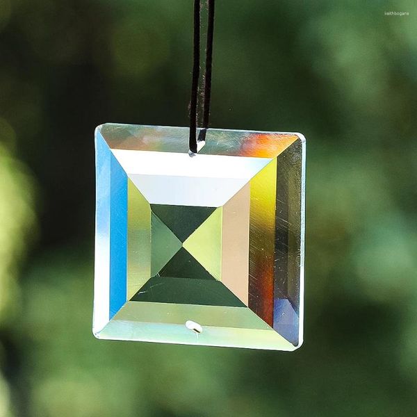 Lampadario di cristallo 48MM Trasparente Geometria laser Prisma quadrato sfaccettato Doppio foro Vetro Sun Catcher Lucido Ciondola Parti della lampada