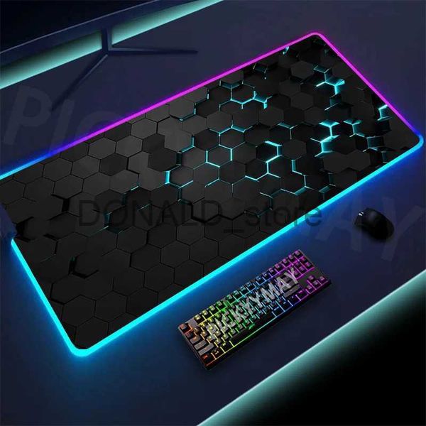 Mouse Pads Bilek Rests Geometri Büyük RGB Gamer Mousepad 40x90cm Fare Mat Oyun Mousepads LED Klavye Paspasları Işık Masa Padleri PC J231215 için Mouse Pad