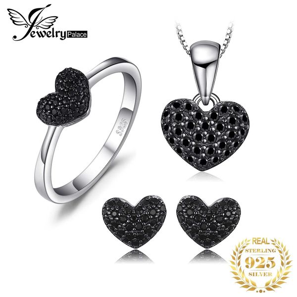 Collane gioiello gioiello cuore amore naturale spinello nero sterling sier anello sier collana cravatta orecchini gembo di gioielli set di gioielli