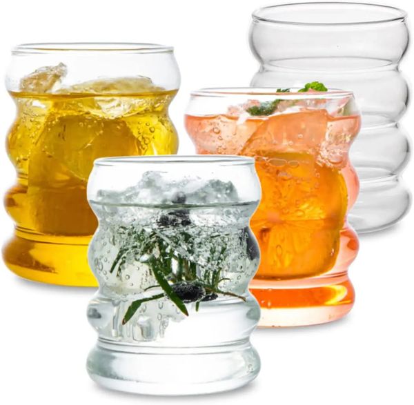 Бокалы для вина Креативные винтажные стеклянные чашки для питья Набор из 4 развлекательных столовых приборов Стеклянная посуда Волнистая форма для напитков 231216