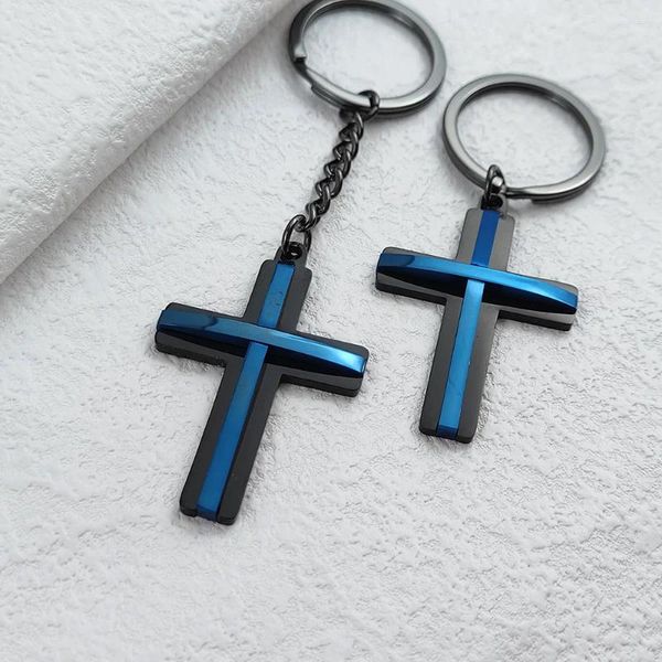 Anhänger Halsketten Hip Hop Straße Schwarz Blau Farbe Kreuz Halskette Für Männer Mode Kreative Doppel Schicht Schlüsselbund Schmuck Geschenk