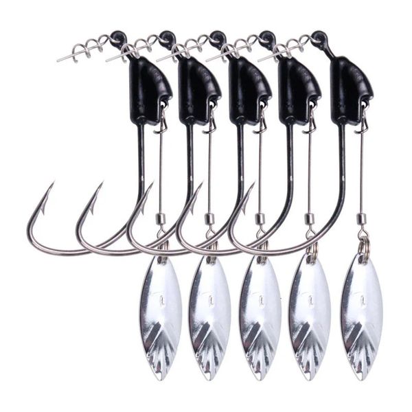 Ami da pesca 10 pezzi Ami da pesca ponderati con serrature Twist 8.5G Jig Head Hook Lama rotante Ami a manovella larga Spinner Fishhook 231216