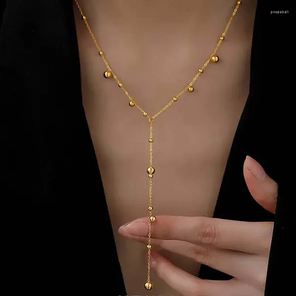 Anhänger Halsketten Mode Gold Farbe Kugel Perle Lange Quaste Halskette Für Frauen Edelstahl Metall Kette Schmuck Geschenk