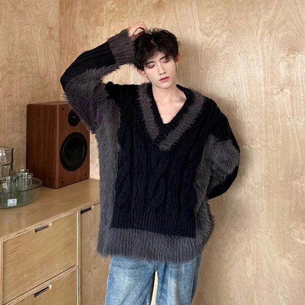 Мужские свитера, осенне-зимний свитер с v-образным вырезом, мужской и женский уличный модный свободный повседневный винтажный пуловер, трикотаж