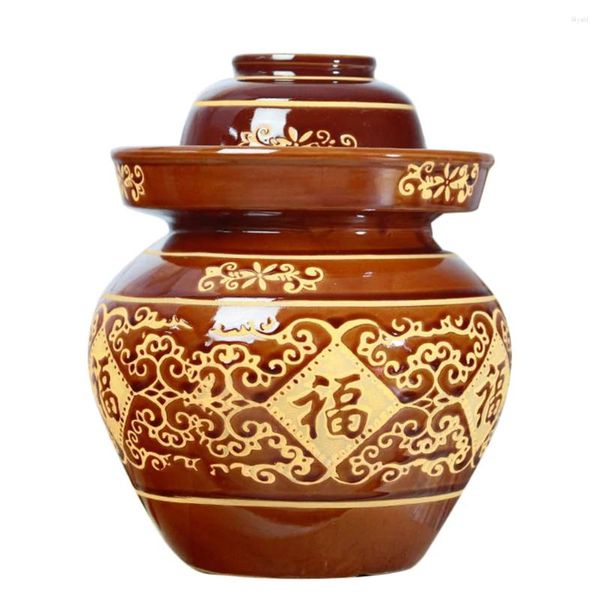 Bottiglie di stoccaggio Kimchi Altare Vaso di terracotta Vaso di sottaceti Grande capacità Può brocca di vetro tradizionale con coperchio Pentola di crauti Ceramica sigillata