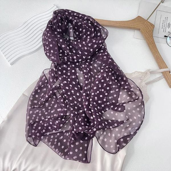 Lenços Pequenos Pontos Mulheres Elegantes Sólidos Chiffon Georgette Bandana Lenço Verão Praia Protetor Solar Fino Hijab