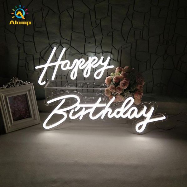 Personalizado 3d sinal de néon luz feliz aniversário oh palavras do bebê neons tubo decoração luzes para bar pub clube carta placa festa background253i