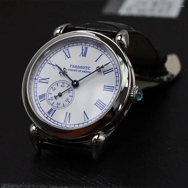 Relógios de pulso FARASUTE 40mm Relógio Mecânico Automático Masculino Esmaltado Dial Assado Mãos Azuis Hangzhou 5000A Movimento Vintage Business