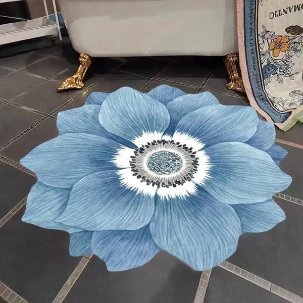 Tappeto Tappeti a forma di fiore blu per soggiorno Divano Tappetino per WC Tappetino antiscivolo assorbente per l'acqua Decorazioni per la camera da letto Tappeti per camera da letto 231215