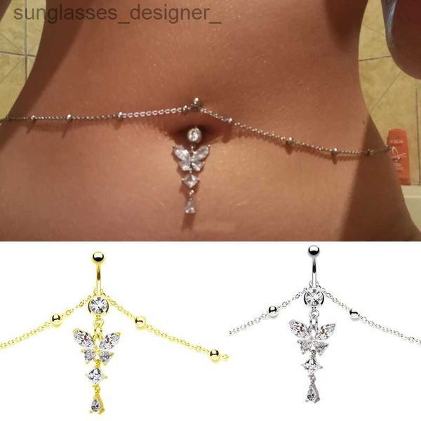 Cintos de corrente de cintura Moda Correntes de cintura CZ Borboleta Dangling Belly Chain Bo Piercing Jóias Piercing Belly Chain Belly Ring com ChainL231216