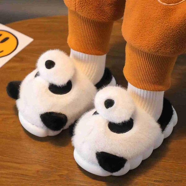 Pantofola Nuove simpatiche pantofole panda per bambini firmate bambini divertenti diapositive scarpe da casa per interni ragazzo ragazza muli pelosi scarpe da casa calde invernali R231216