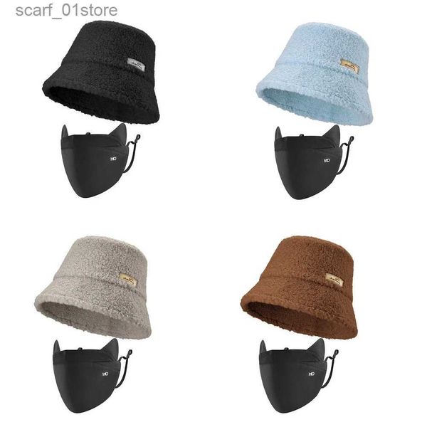 Geniş Memlu Şapkalar Kova Şapkaları Oh! Güneşli kova şapkaları maske yün taklit zarif büyük pis floppy flodable yıkanabilir balıkçı şapkası kadınlar kış için sıcak