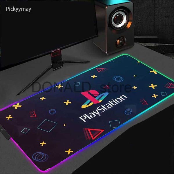 Mouse Pads Pulso Restos PS4 Playstation RGB Gaming Mouse Pad Velocidade Laptop Teclado Mesa Tapete Grande Gaming Mouse Mat LED Backlight MousePad CSGO LOL J231215