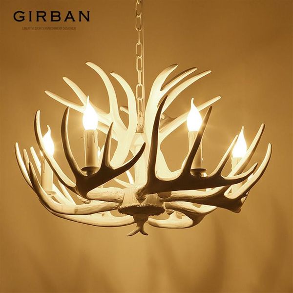 Antler Chandelier Aydınlatma Armatürü Nordic Led Chandelier Retro Reçine Geyik Lambaları Ev Cafe Restoran Dekorasyon Kolye Light281u