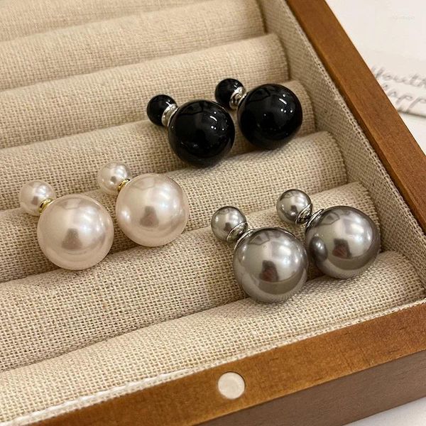 Orecchini a lobo Classico alla moda Grande piccolo Grigio Nero Perla imitazione Doppio lato per le donne Bijoux per matrimoni