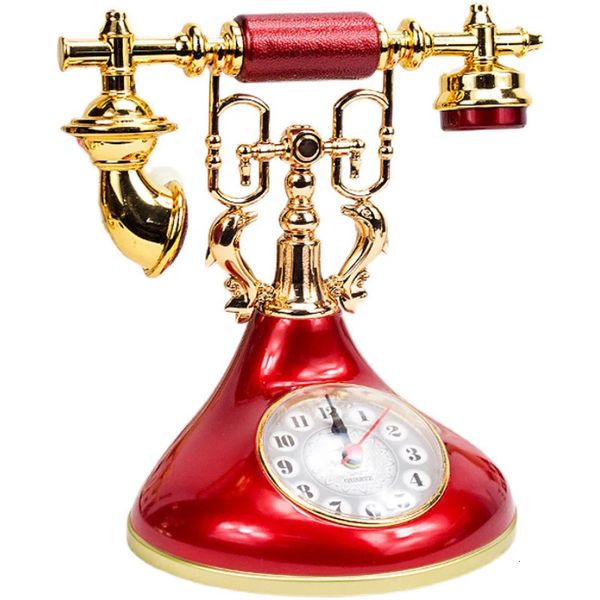 Schreibtisch Tischuhren Retro Telefon Modell Wecker Kreativer Zeitnehmer Desktop Ornament für Zuhause Zimmer Nachttisch Dekoration 231216