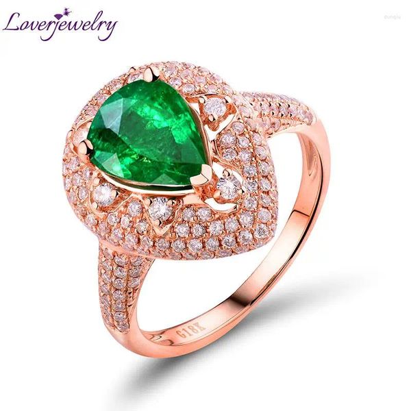 Кластерные кольца Loverjewelry Emerald for Women 18k Rose Gold 1,68CT формы груши настоящий зеленый драгоценный камень Si Diamond помолвка рождественские украшения