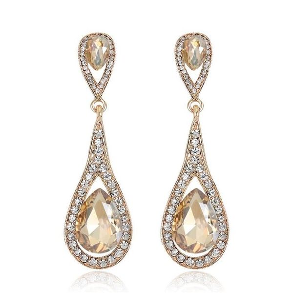 Luxus Designer Teardrop Champagner Kristall Tropfen Ohrringe Für Frauen Gold Farbe Baumeln Charme Lange Ohrringe Braut Hochzeit Jewelry2480