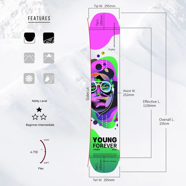 Slittino MYOUTH Sport all'aria aperta Tavola da sci Piastra Park Smooth Freestyle Attacchi personalizzati Snowboard 231215