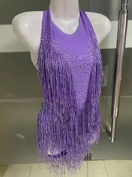 Stage Wear Tuta da donna Cristalli scintillanti Body con frange DJ Costume da danza jazz con strass Performance Nightclub Show Outfit