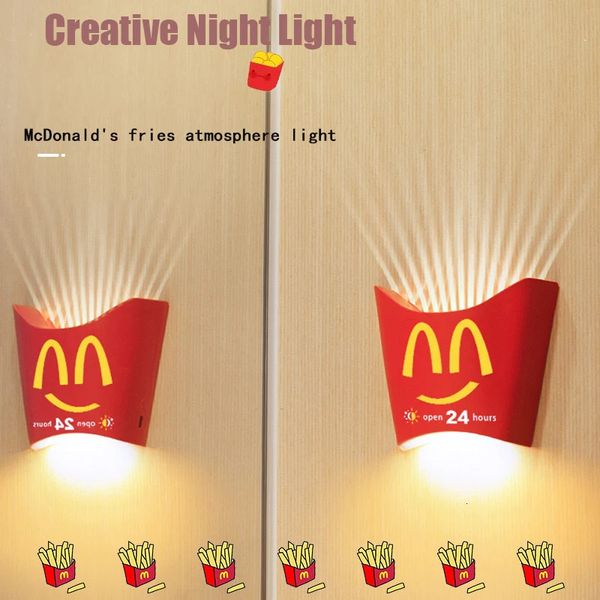 Oggetti decorativi Figurine LED Patatine fritte Luce notturna Creativa ricaricabile Fissata al muro Atmosfera senza fili Camera da letto 231216