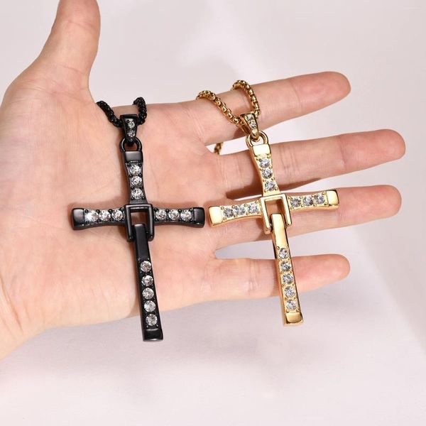 Colares Pingente Crucifixo Colar Completo Zircon Hip Hop Cruz Jóias Para Mens Meninos Mulheres Bling 3mm 24inch Rolo Cadeia Black Golen como presente