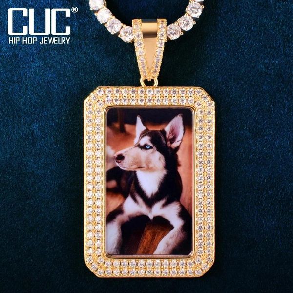 Colares Personalizados Medalhões Quadrados Foto Pingente para Homens Sólidos Voltar Fazer Memória Imagem Dog Tag Colar Corrente Hip Hop Rock Jóias