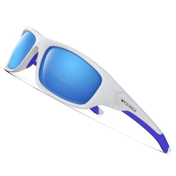 Occhiali TOREGE Occhiali da sole sportivi polarizzati per uomo Donna Ciclismo Corsa Pesca Golf TR90 Cornice infrangibile TR011 Bianco Blu