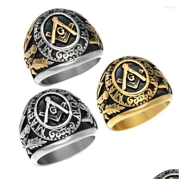 Cluster Rings Cluster Rings Mason Mens Gold Tone Master Stainless Steel Masonic Ring Drop Delivery Jewelry Ring Dhefh