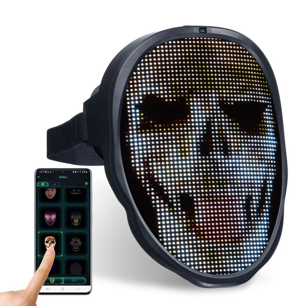 Маски для вечеринок Bluetooth App Control Game Smart Carnival Xmas RGB Светодиодные светящиеся маски для лица Дисплей Светодиодная подсветка Маска Программируемая Diy 231215