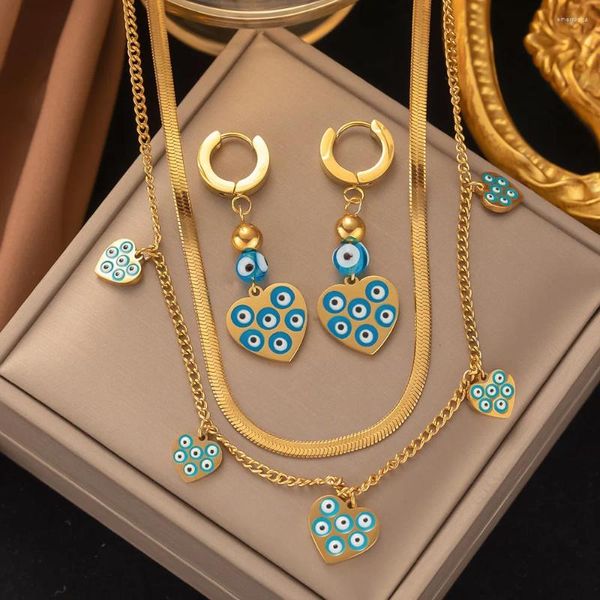 Ожерелья с подвесками SITA из нержавеющей стали 316L, окрашенные голубыми глазами, ожерелье в форме сердца, серьги для женщин, трендовый роскошный комплект ювелирных изделий, подарок на вечеринку