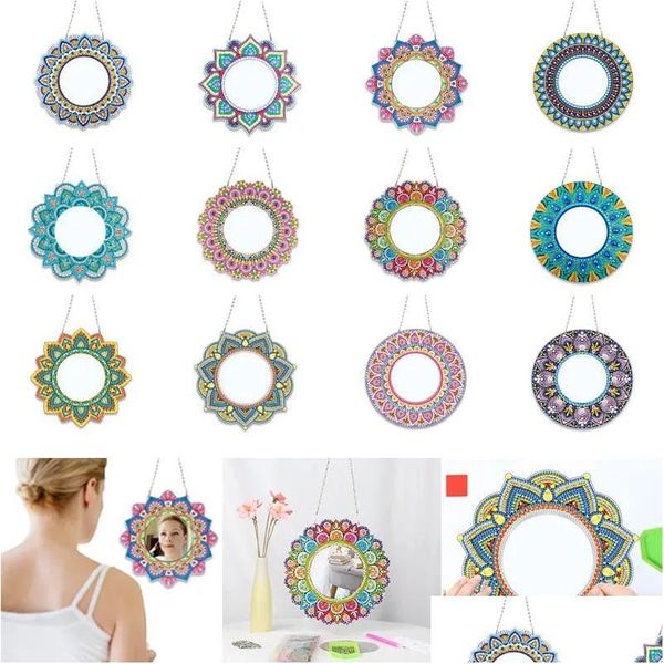 Artes e artesanato diy pintura diamante espelho mandala padrão strass bordado mosaico maquiagem parede pendurado ornamento decoração presente para dhntp