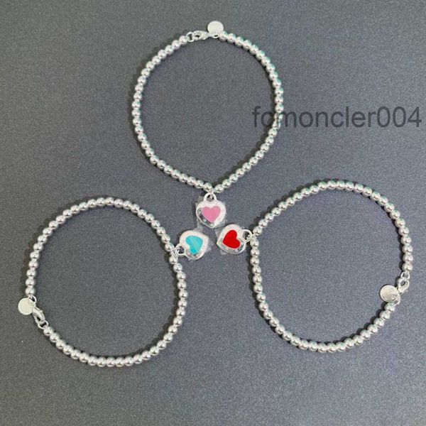 Pulseira t 925 prata esterlina gota cola rebite coração 4mm redondo grânulo pulseira t amor esmalte multidão pr6q