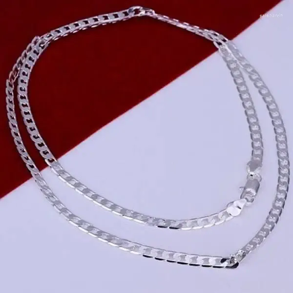 Correntes 925 Sterling Silver Jóias Homens Flat Sideways Chain Colar 4mm 16/18/20/22/24/26/28/30inch HSJ88