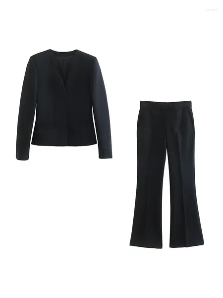 Женские брючные костюмы для женщин, 2023, элегантные офисные комплекты, приталенный пиджак со скрытыми кнопками и брюки полной длины с высокой талией, 2 комплекта