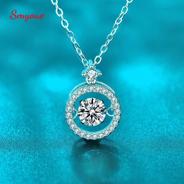 Ожерелья Smyoue 0,5 карата 5 мм, подвеска из муассанита, ожерелье для женщин, колье из стерлингового серебра с бьющимся сердцем, круглая цепочка с бриллиантами, подарок Гра