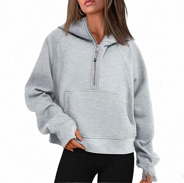 1lululemen-47 Autunno Inverno Tuta da yoga Scuba Felpa con cappuccio Mezza zip Maglione sportivo da donna Giacca da palestra ampia Fitness Cappotto corto in peluche Felpa 66